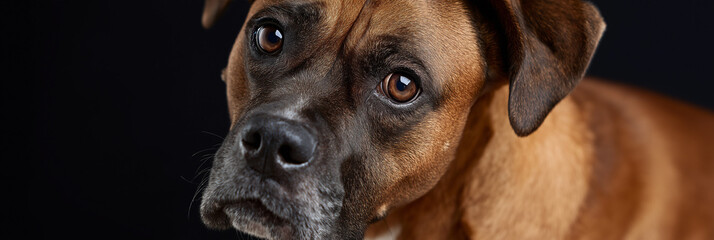 A close-up shot captures a brown dog with soulful eyes, evoking emotions of loyalty, companionship, and the bond between pets and their owners.