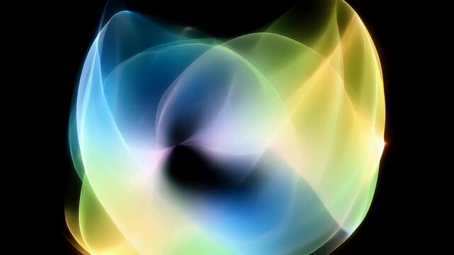An abstract moving swirl of multiple colors rotating against a black background wallpaper, seamless loop