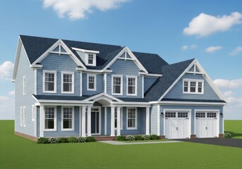 Obraz premium Large blue two story house with attached garage