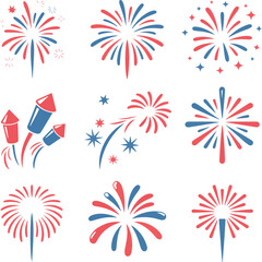 Fototapeta premium Vibrant red white and blue fireworks celebration illustrations