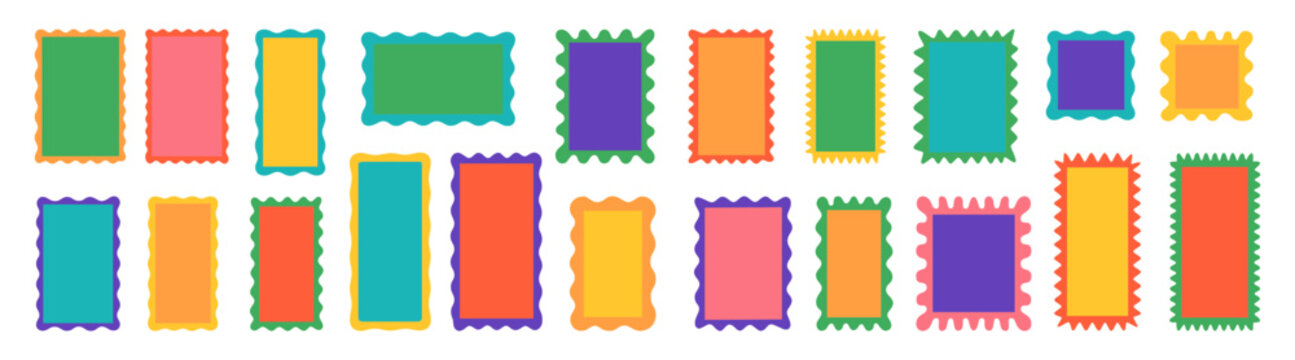 Colorful wavy zigzag rectangle frames set