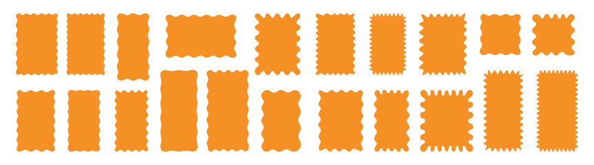 Orange wavy zigzag rectangle frames set on transparent background