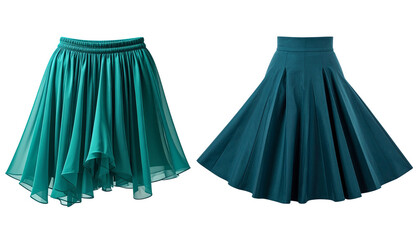 Modern Teal Wrap Skirt with Overlapping Layers and Asymmetric Hemline, Transparent.