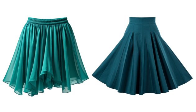 Modern Teal Wrap Skirt with Overlapping Layers and Asymmetric Hemline, Transparent.