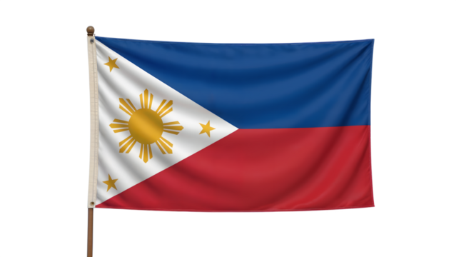 Dynamic Philippine flag waving proudly, symbolizing national pride and heritage for diverse applications. on transparent background