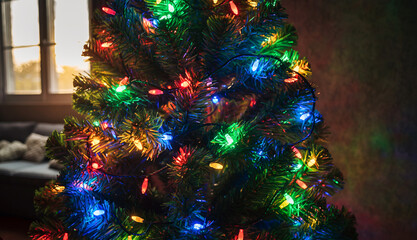 Colorful Christmas Tree by the Window