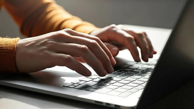 Typing on a Laptop - Hands on Keyboard in Close-Up.