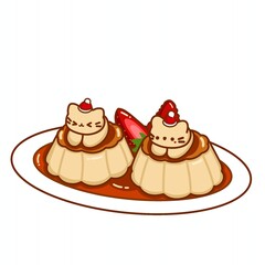 Cute Pudding Dessert on Plate Illustration