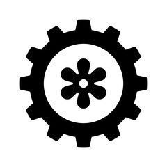 Fototapeta premium Black gear with a flower icon at its center, representing mechanical and natural elements combined