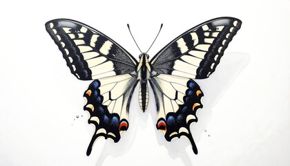 Detailed Illustration of a Swallowtail Butterfly on White Background.