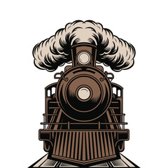 Vintage Steam Train Locomotive Front View - Retro Vector Icon © Forida