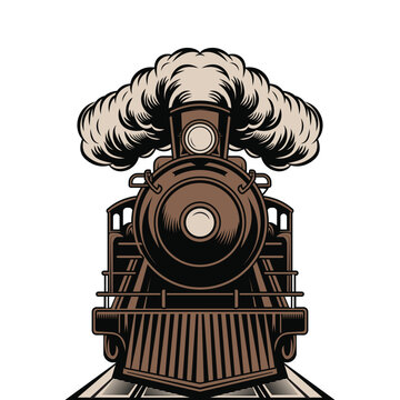 Vintage Steam Train Locomotive Front View - Retro Vector Icon