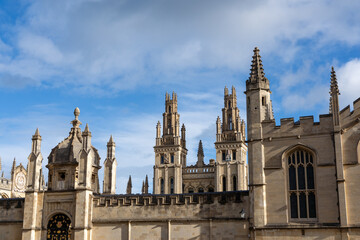 Fototapeta premium Gothic architecture under bright blue sky