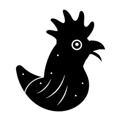 Stylized black silhouette of a rooster head and body