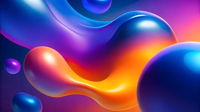 Abstract flowing liquid shapes with vibrant iridescent colors and smooth glossy texture