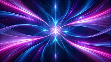 Abstract glowing fractal energy burst with vibrant blue and purple light trails