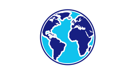 A stylized blue and light blue globe icon showing the continents of Earth on a white background.