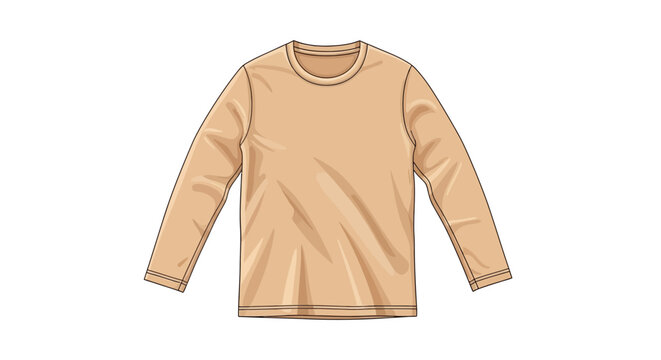 Minimalist beige long-sleeve t-shirt vector illustration, ideal for fashion design, apparel mockups, casual clothing concepts, or textile pattern representations