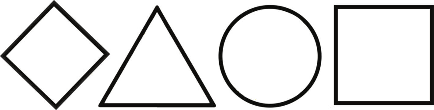 Geometric shapes icon set. Basic geometric shapes set including triangle square circle and diamond with rounded corners. Collection of basic abstract symbols.