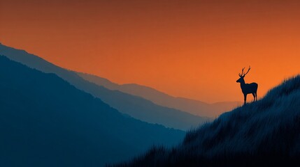 Silhouetted Deer Watching Over Majestic Sunset Valley