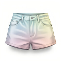 Cropped denim shorts, stylish, on a white background, copy space