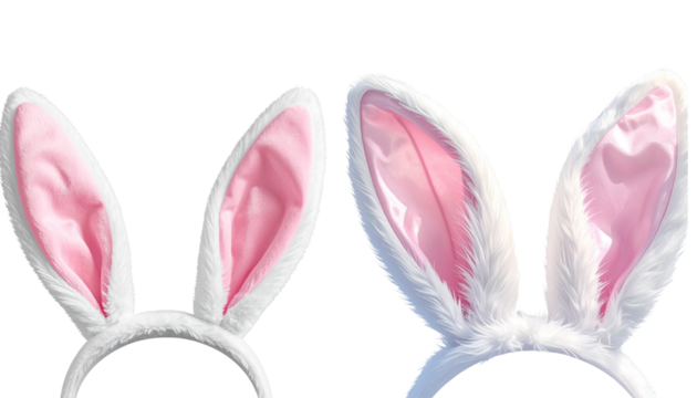 White Bunny Ears with Soft Pink Inner Fur, Realistic Texture,