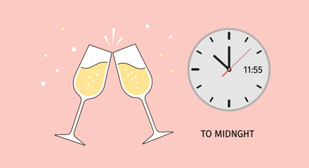 Champagne Toast at Midnight New Year s Eve Celebration Clocks