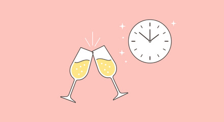 New Year s Eve Celebration Champagne Toast at Midnight with Sparkling Clock