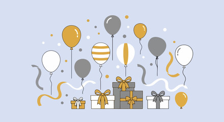 Celebration Balloons and Gifts Illustration Birthday Party Anniversary Holiday Design Elements