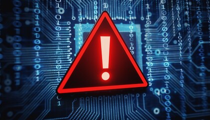 Digital Security Warning Icon on Circuit Board Background