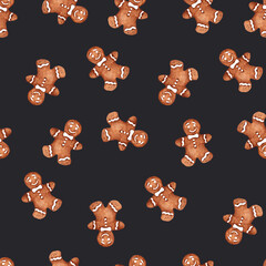 Watercolor drawing of a gingerbread man thrown on charcoal black