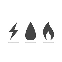 Gas Water Electricity icons with shadow