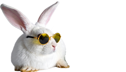 Cool White Rabbit Wearing Yellow Sunglasses, Trendy Animal Fashion Concept, Isolated on Transparent