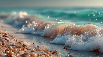 Gentle Ocean Waves Crashing on a Pebble Beach Shoreline