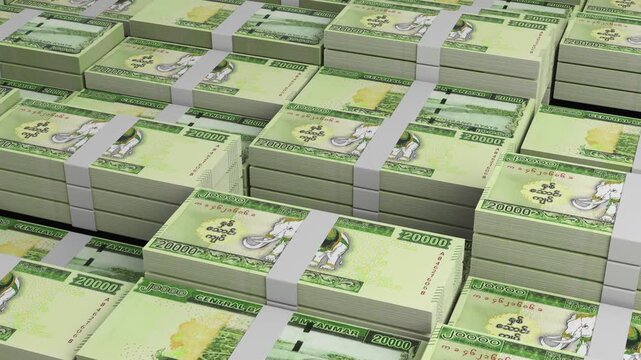 Myanmar 20,000 Kyat Banknote Horizontal 3D Animation ? Realistic Motion, Finance, Economy, Business Investment, Money Flow, and Currency Visualization