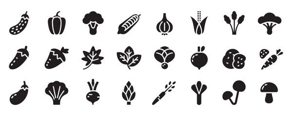 Vibrant collection of fresh vegetable icons, perfect for healthy eating promotions and culinary design projects.