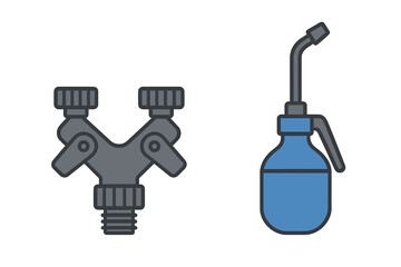 Hardware tools set with dual hose connector and handheld liquid sprayer device