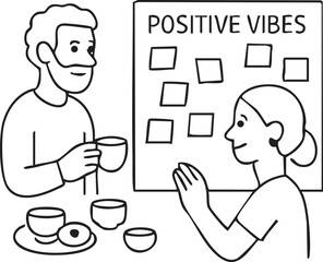 A positive vibes board filled with handwritten notes of appreciation and gratitude from coworkers, creating a warm and encouraging atmosphere in the workplace.