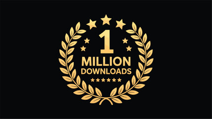 Golden laurel wreath with 1 Million Downloads text and stars on black background one million achievement