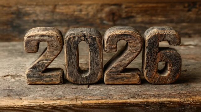 Rustic wooden 2026 numbers on vintage wooden background