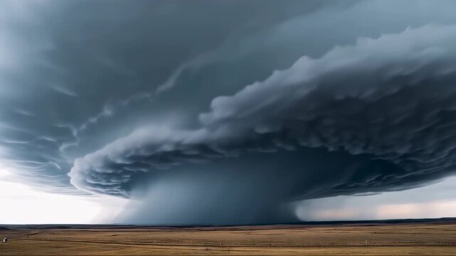 Dramatic Supercell Storm Over Open Plains - A Weather Phenomenon.