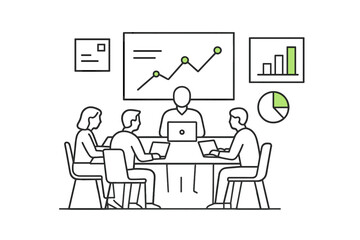 Business team analyzing financial performance data during a corporate meeting