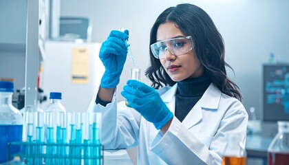 Focused scientist conducting experiment in laboratory with precision.