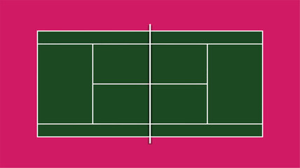 Top View of a Tennis Court with Dark Green Surface and Pink Background sports recreation