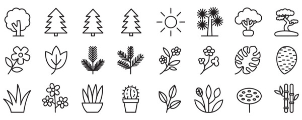 Enhance your designs with this collection of nature-inspired line icons perfect for environmental projects and botanical themes