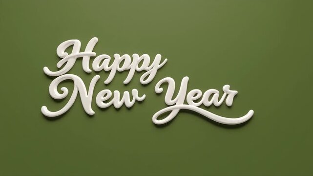 3D Volumetric Happy New Year Greeting in Cursive on Green