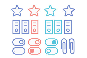 Modern outline symbols for user interface design featuring stars, storage, and toggle switches
