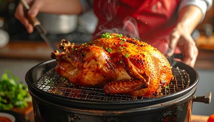 Roasted Chicken on Grill - A Delicious Culinary Creation.