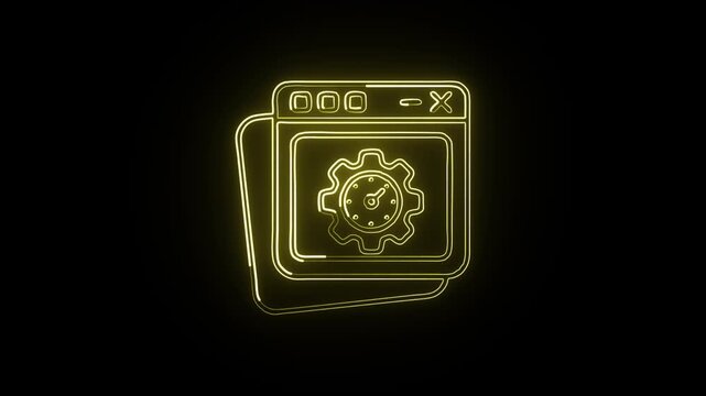 Glowing neon line speed test with internet gauge animation. Speed test icon animation HD video isolated on black background.