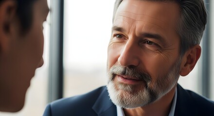 Empathetic senior manager actively listening during a supportive one-on-one meeting.
